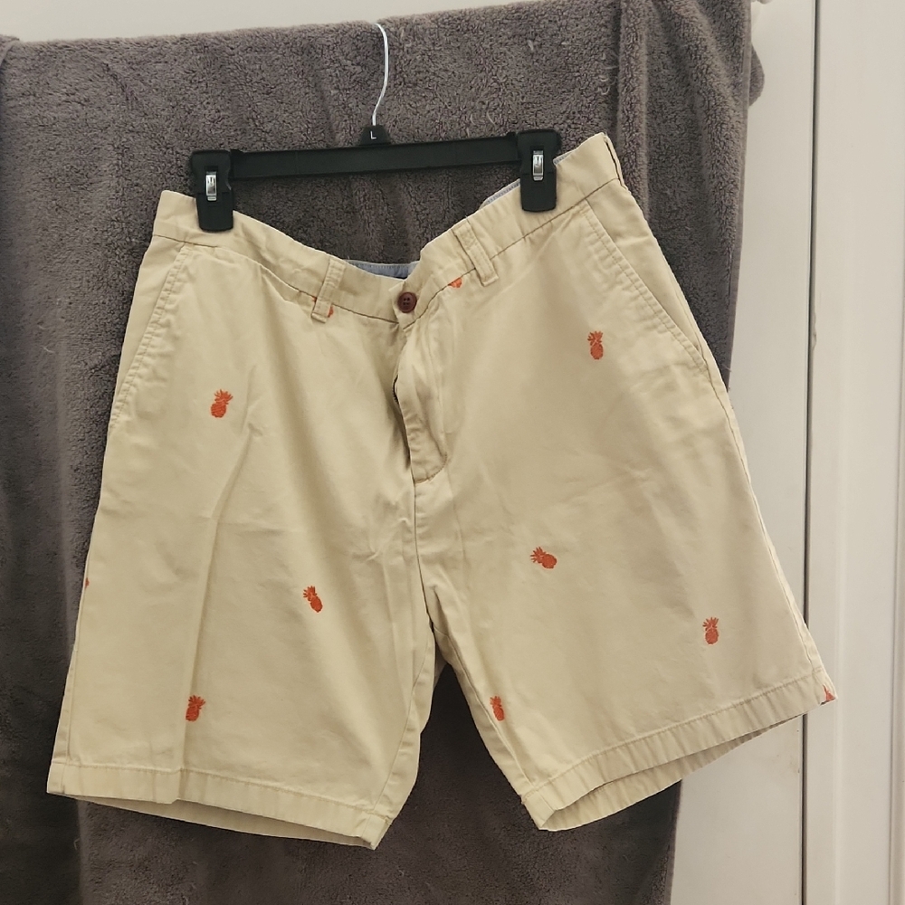Tommy Hilfiger Tan Shorts with Orange Pineapple Design